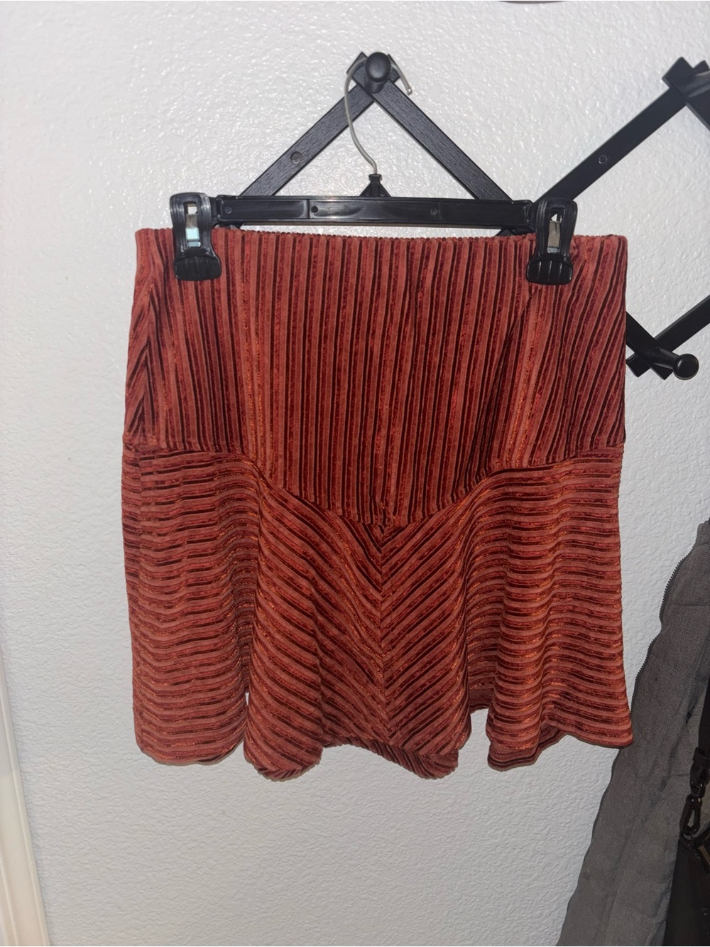 Free People Rust Velvet Burnout Flare Mini Skirt Boho Festival Medium - Picture 2 of 4